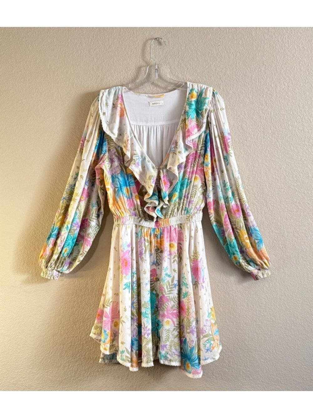 SPELL Women's Lei Lei Frill Lightweight Floral Mini Dress Bohemian - Picture 5 of 15